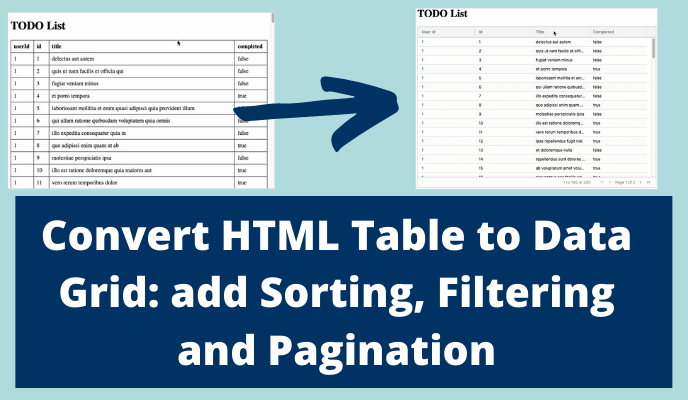 Come convertire una tabella HTML statica in un componente Data Grid JavaScript dinamico