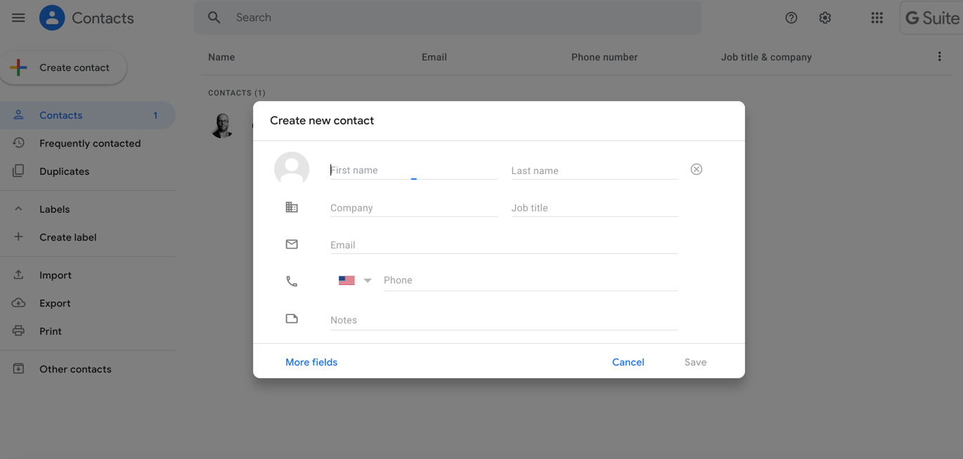 Gmail-create-contact-форма