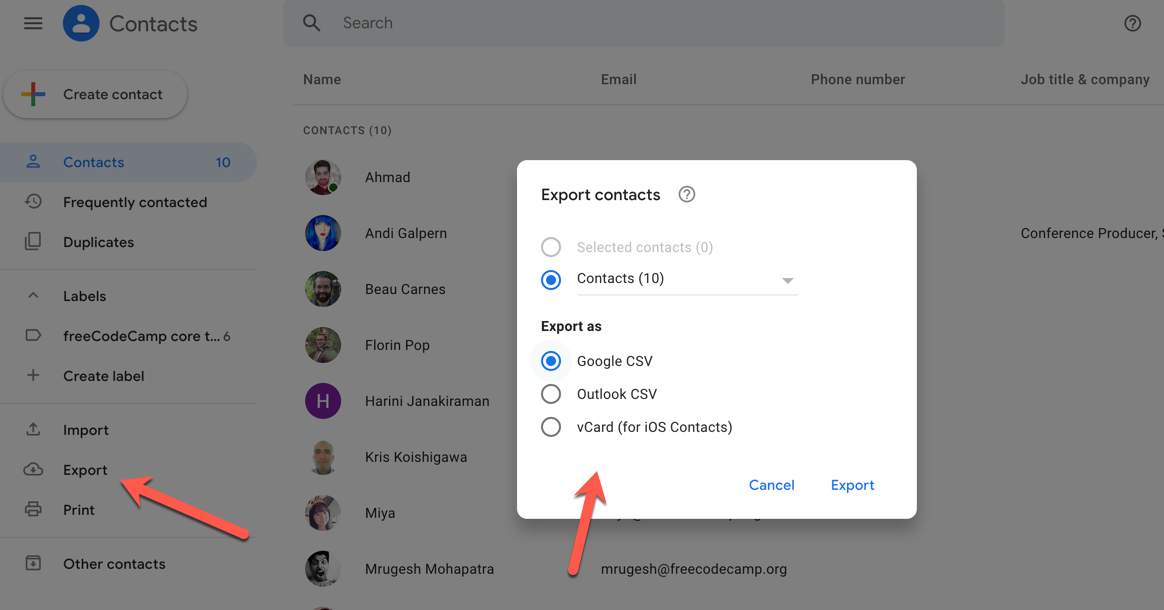 Gmail-export-kontakter