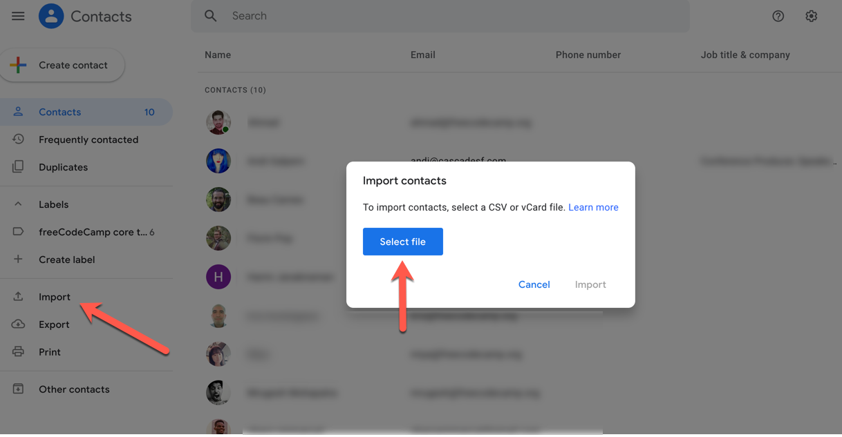 Gmail-import-kontakter