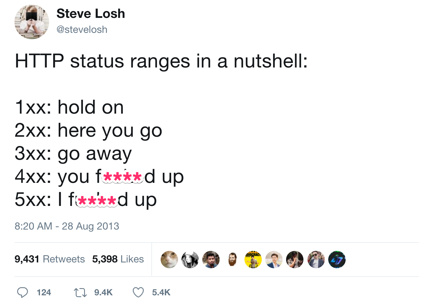 Steve_Losh_on_Twitter___HTTP_status_ranges_in_a_nutshell__1xx__hold_on_2xx__here_you_go_3xx__go_away_4xx__you_fucked_up_5xx__I_fucked_up_