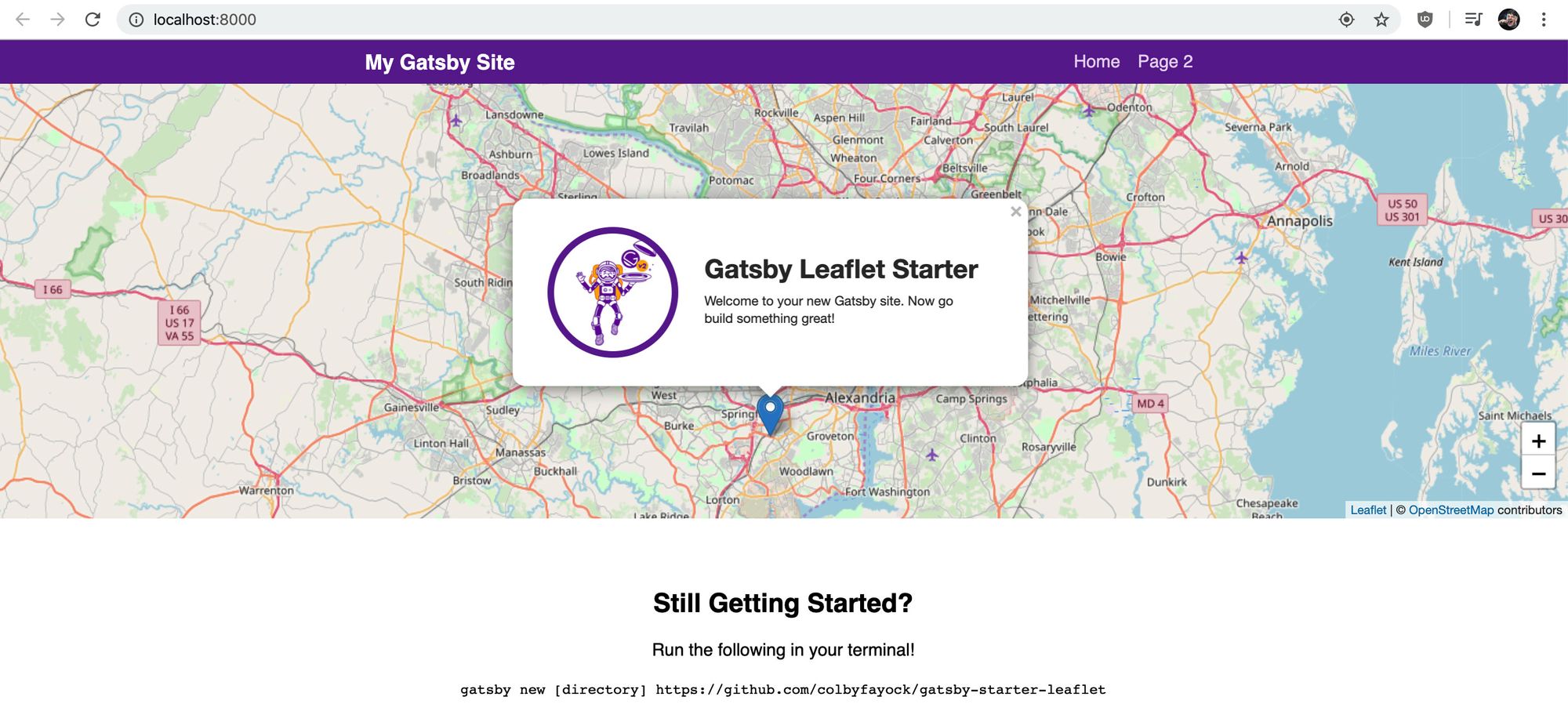 Gatsby Starter Leaflet in the browser