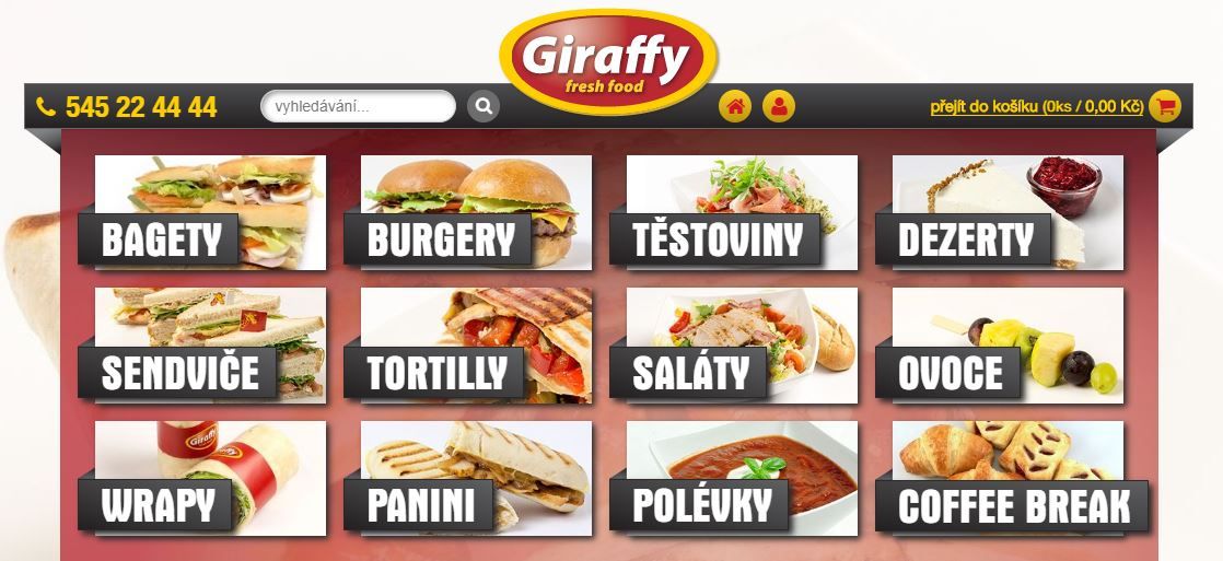 다양한 음식들이 나열되어 있는 메뉴의 웹사이트