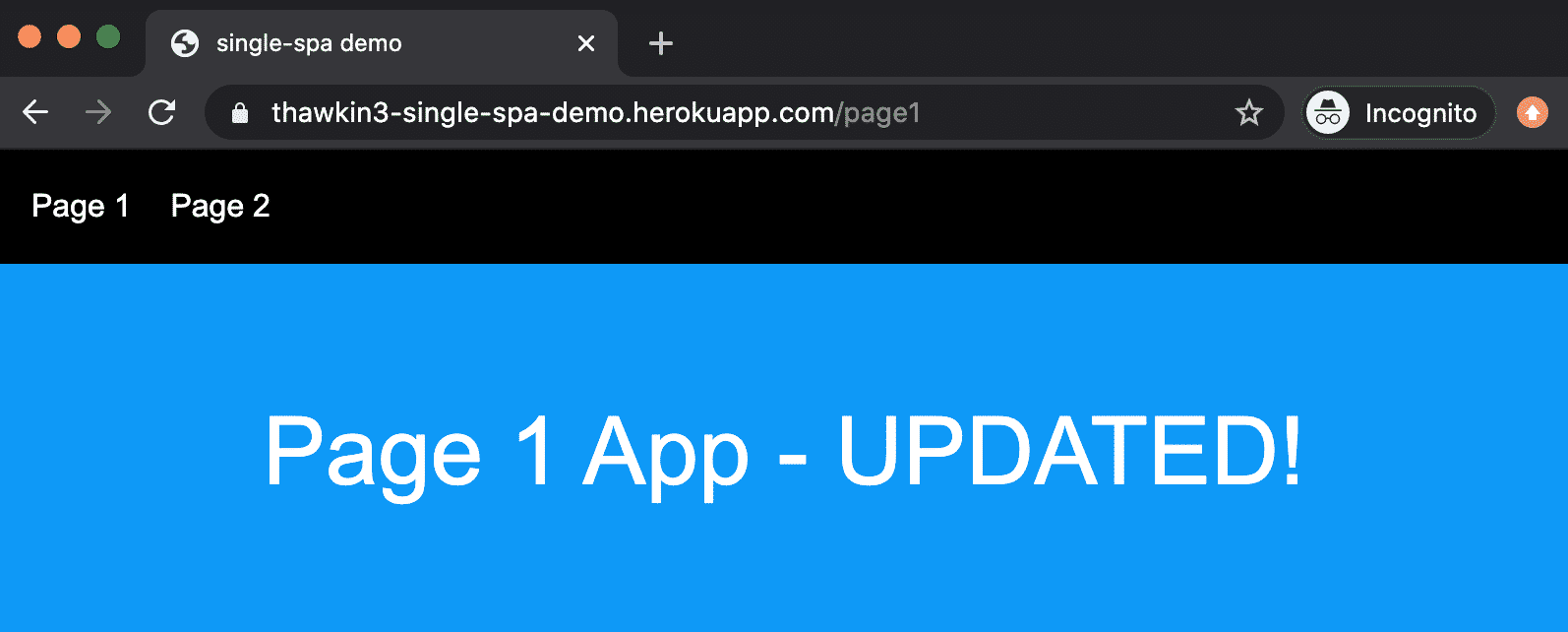 Demo app — successfully updating one of the micro-frontend apps