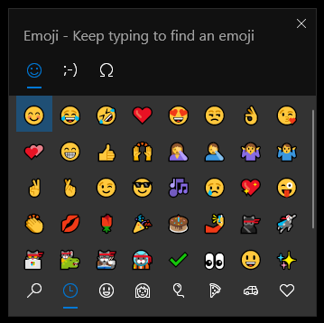 The Windows 10 emoji panel.