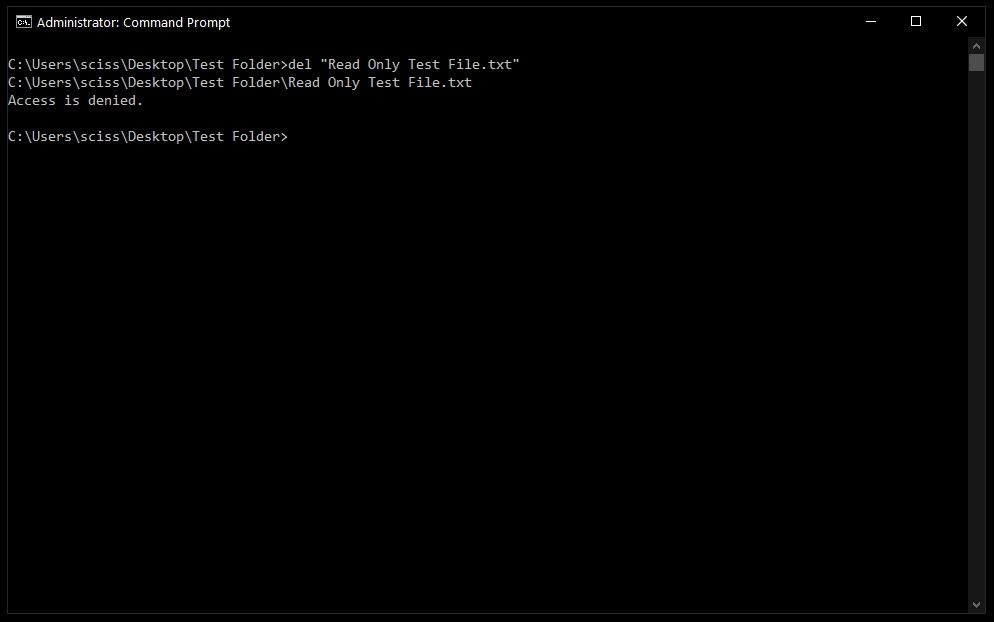 Screenshot of error after trying to delete a read only file