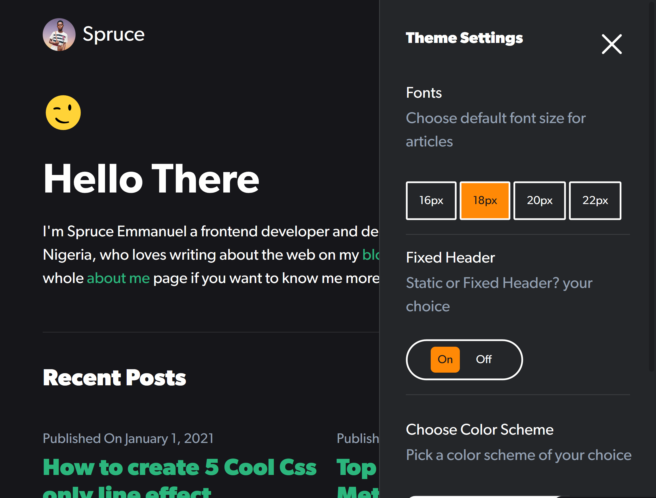 spruce.com.ng customizable static website preview with dark theme
