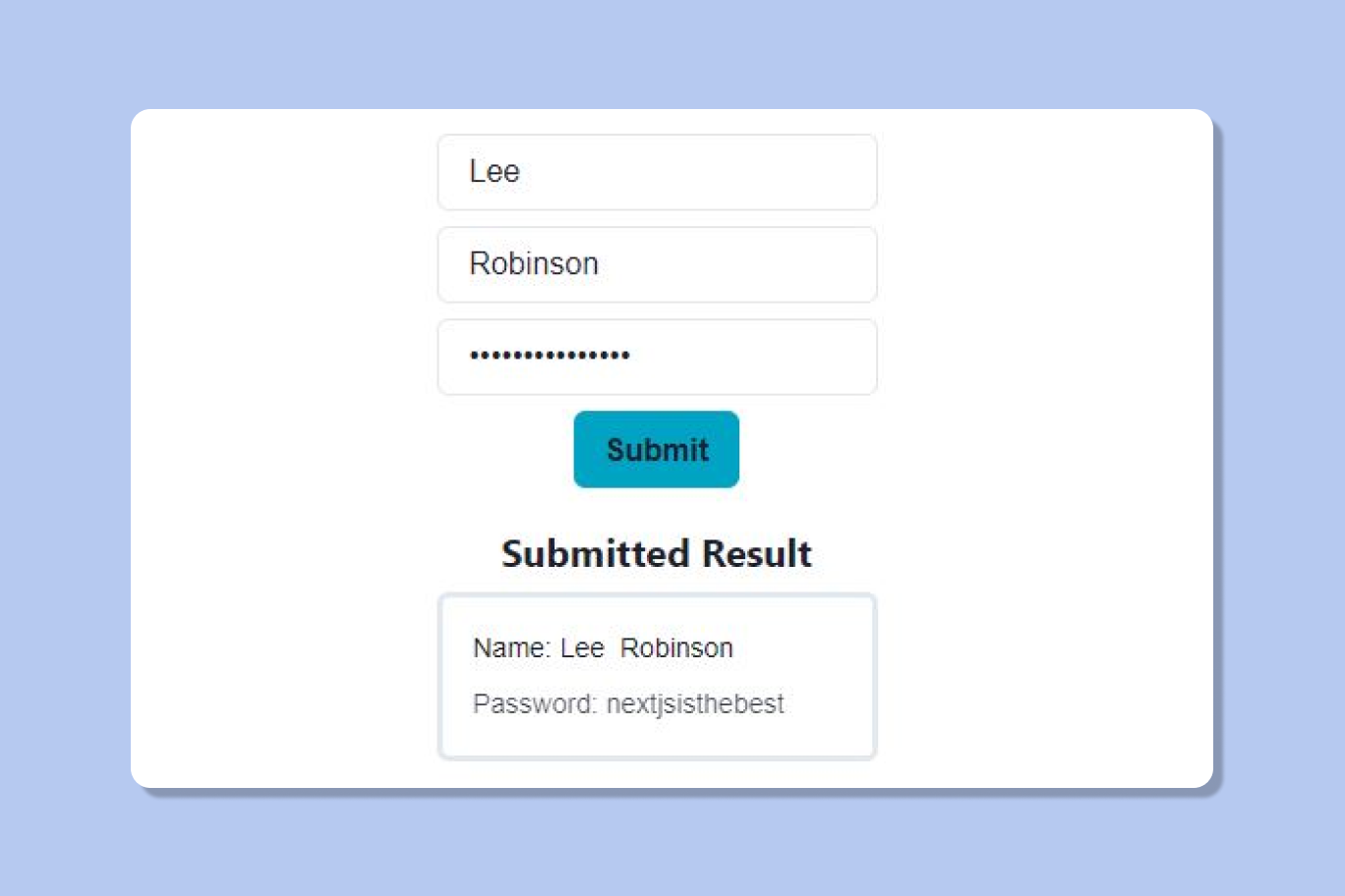 Result displayed to front-end