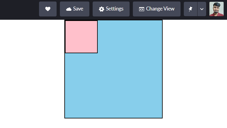 El resultado es una caja azul con una caja rosa en la esquina superior izquierda.