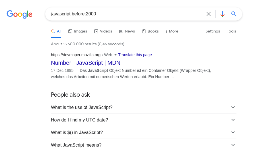 Google search with before operator