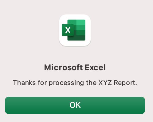 Thanks for processing the XYZ report message example