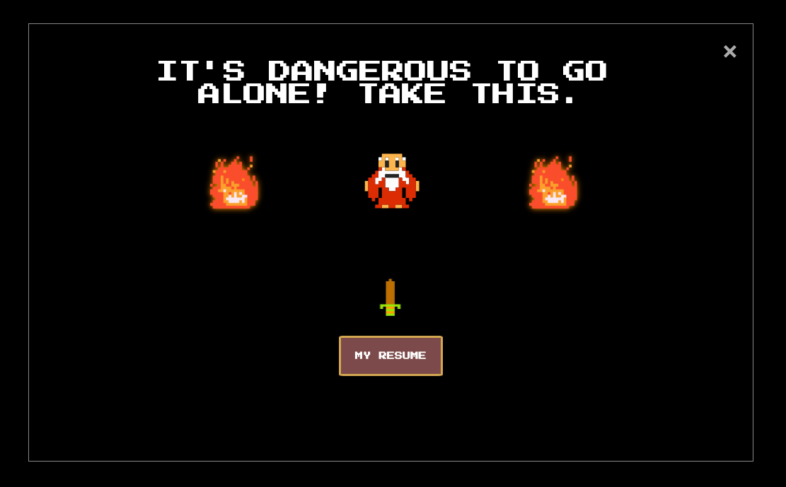Contents of the Zelda exit intent modal I built for my resume.