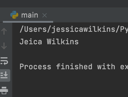 print(developer.replace('s', '', 2)) 코드가 실행 되어 Jessica Wilkins라는 문자열이 Jeica Wilkins가 된 결과 모습