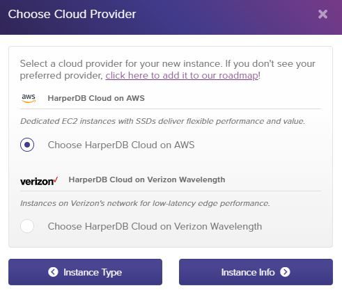 select HarperDB cloud provider