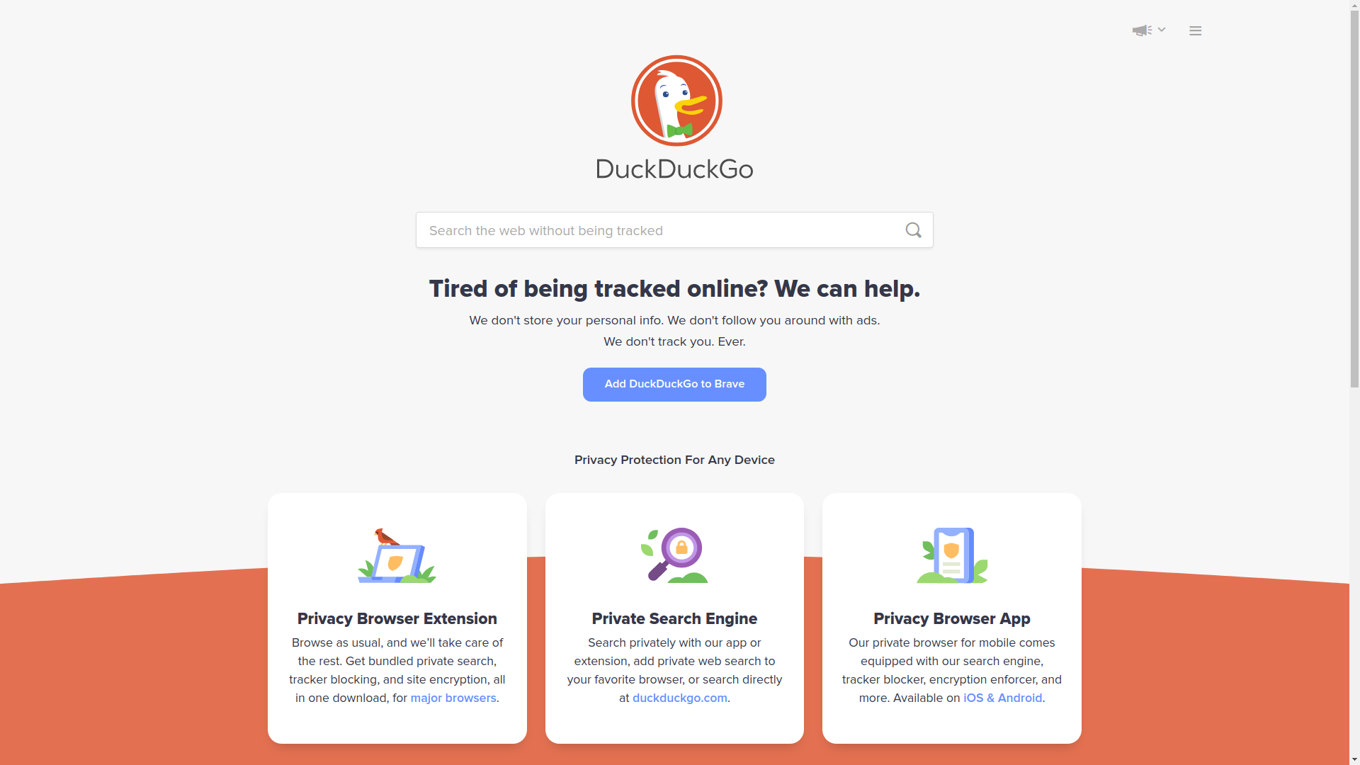 Figure 2.3: The DuckDuckGo.com home page.