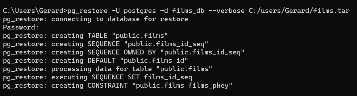 Usando pg_restore en modo detallado