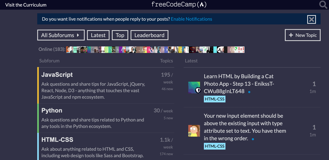 freeCodeCamp-Forum-homepage