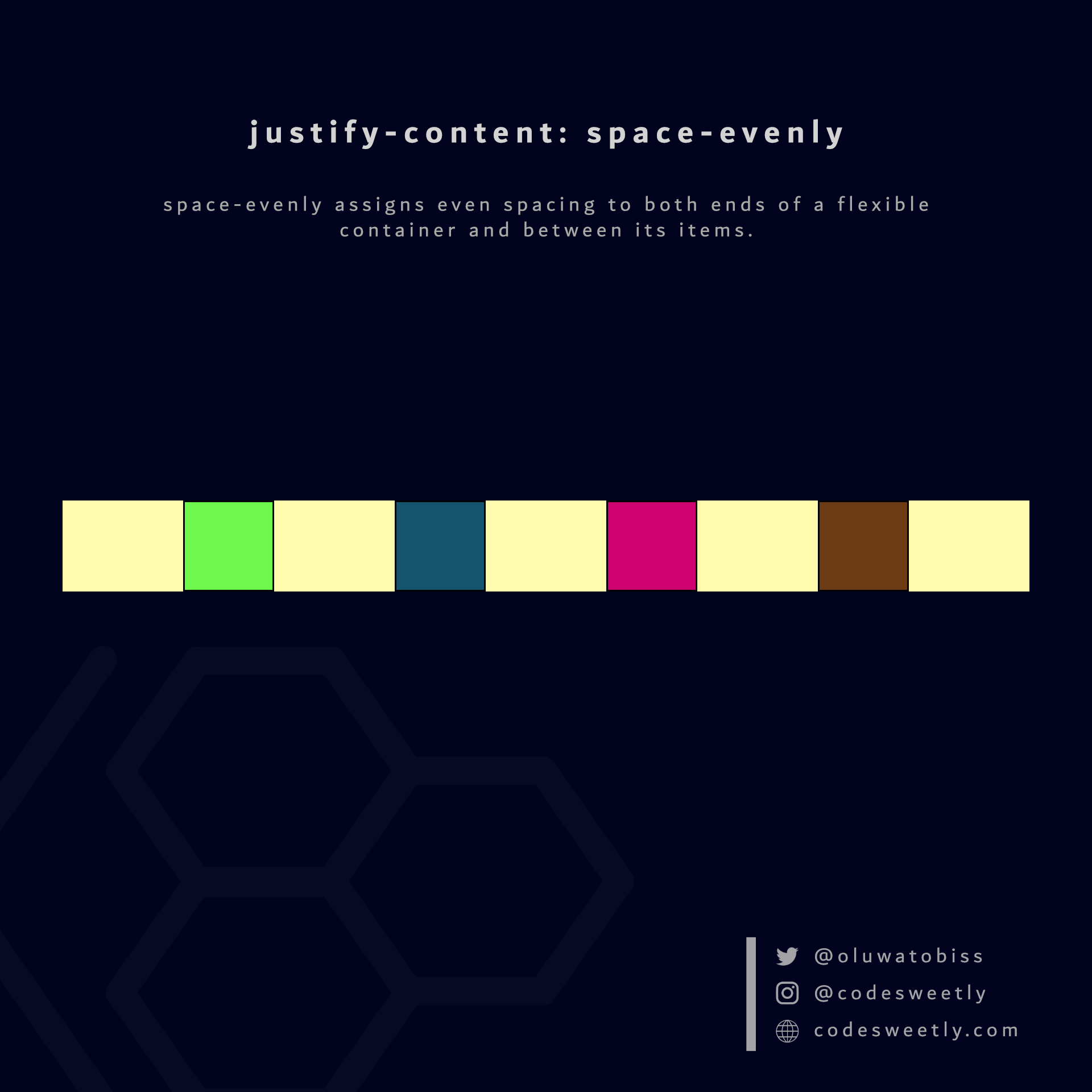 Illustration of justify-content's space-evenly value