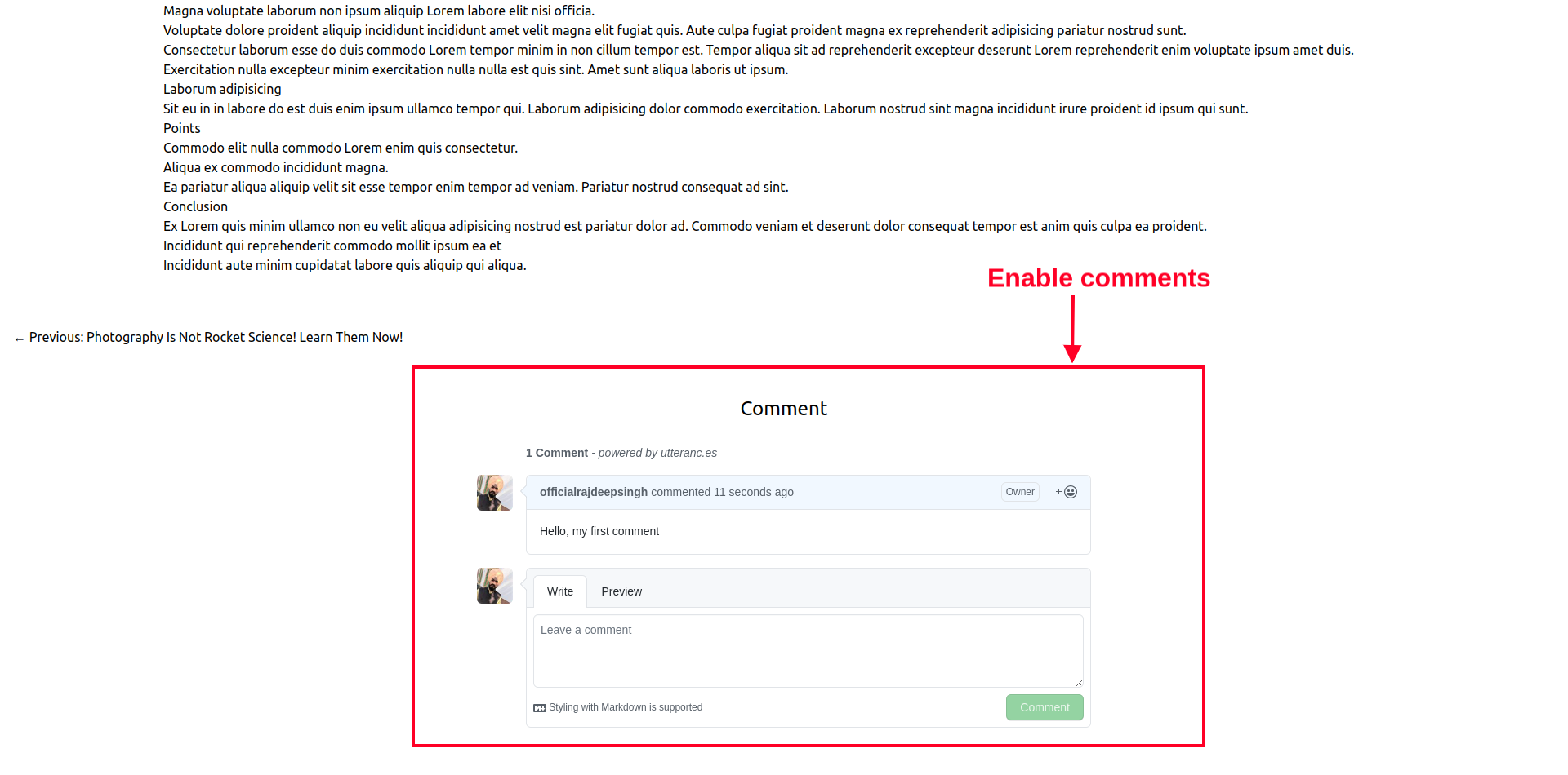 Enable comment in lume