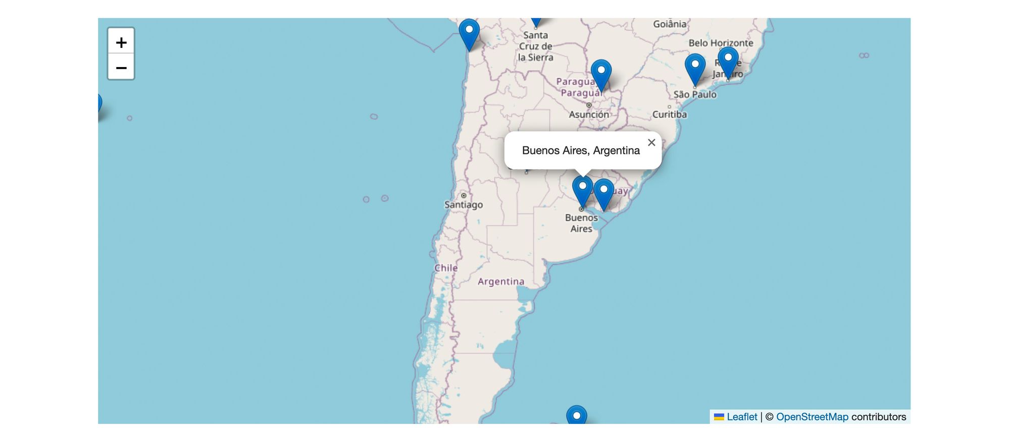 Map showing open popup over Buenos Aires, Argentina