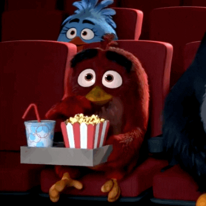 Angry Bird eating popcorn at movies