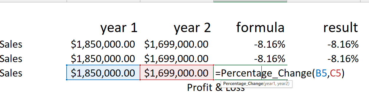 Screenshot of Excel Formula