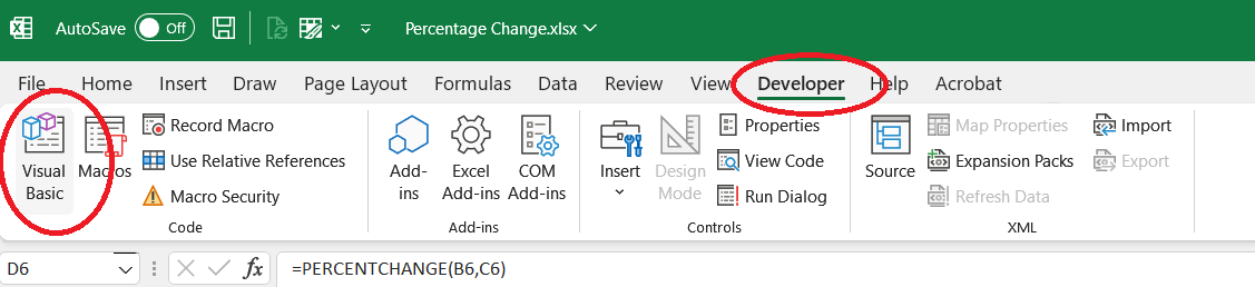 Screenshot of Developer Tab in Excel