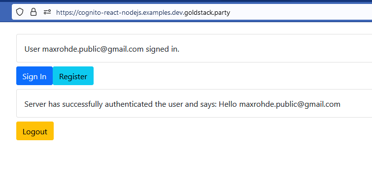 Screenshot of UI after sign in that displays the user's email address