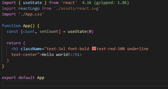 Adding the h1 element to the App.jsx file with tailwindcss styles applied