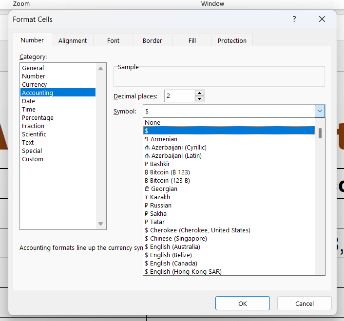 Excel screenshot of Format Cells menu