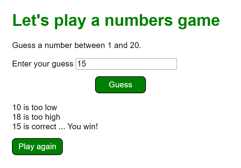 User interface for a number guessing game.