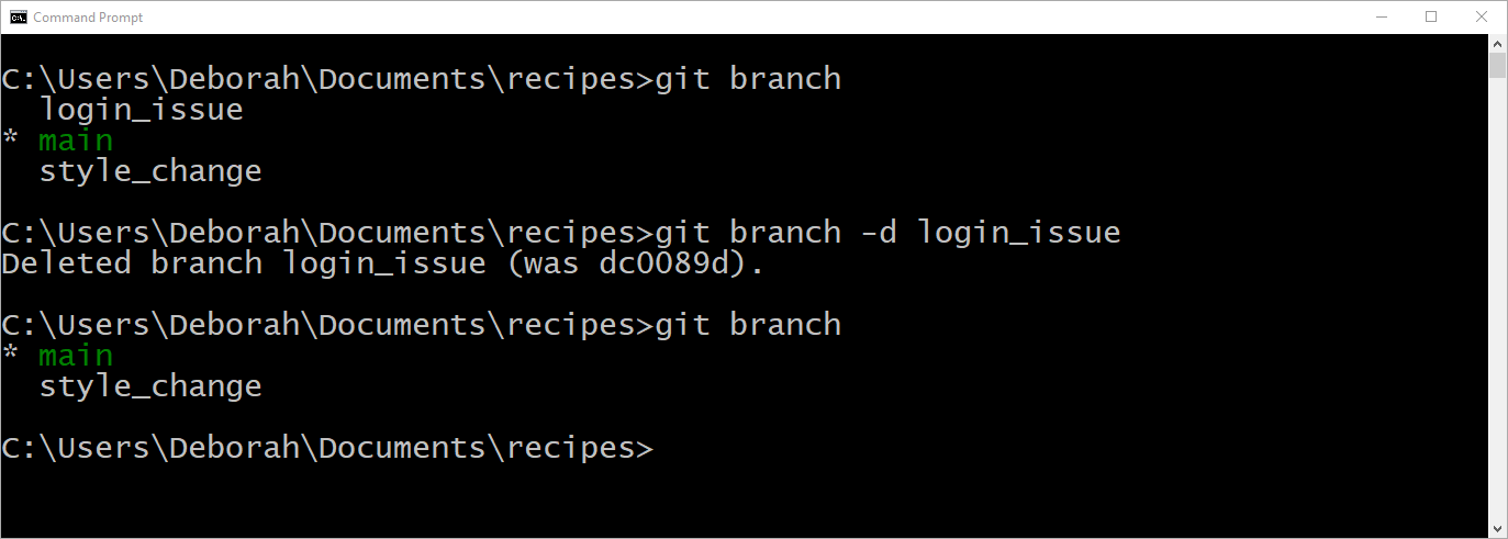 Result of deleting a branch.