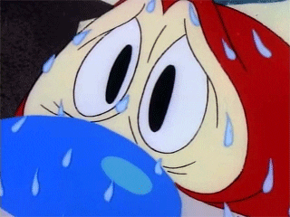 Ren from the "Ren and Stimpy Show" is sweating in fear