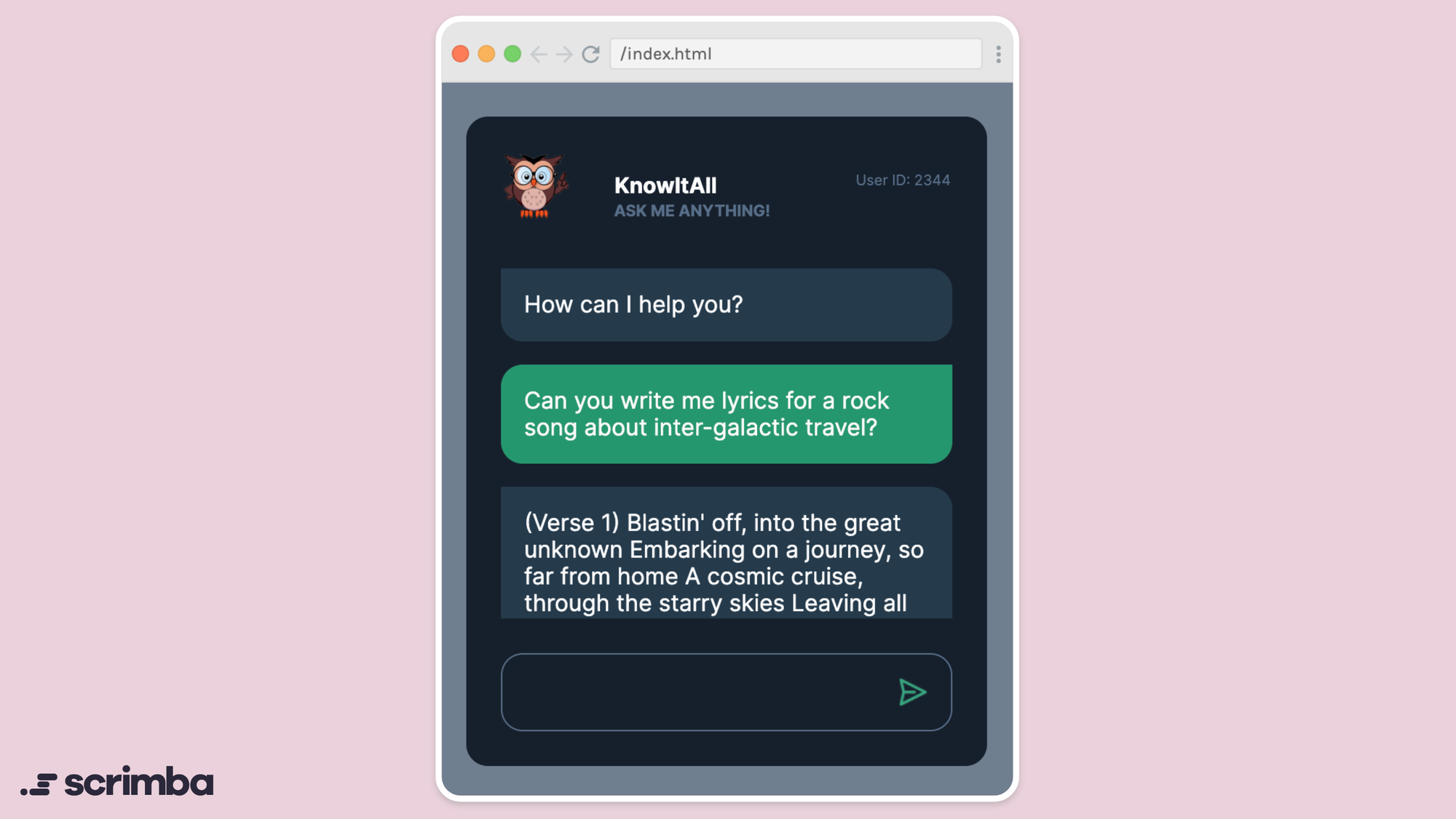 The finished app with a conversation between a user and the AI chatbot