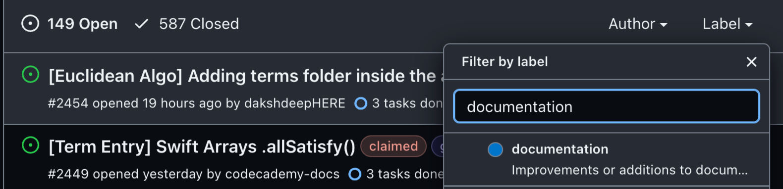 The word "documentation" appears in the textbox 