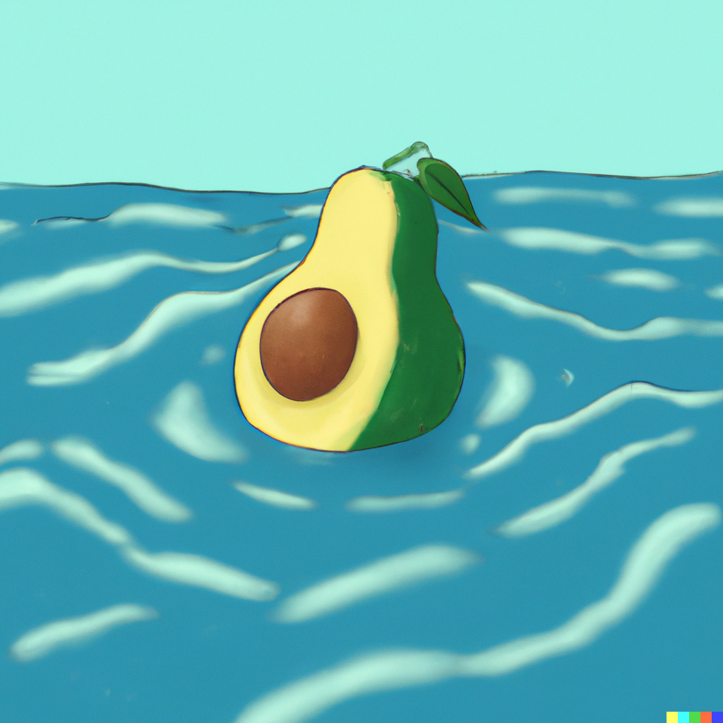 Avocado swimming in the ocean