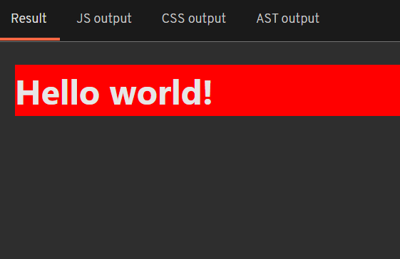 Image of the result of the above code, Hello World is printed with a red background