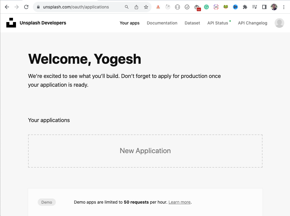Registering New Application With Unsplash API