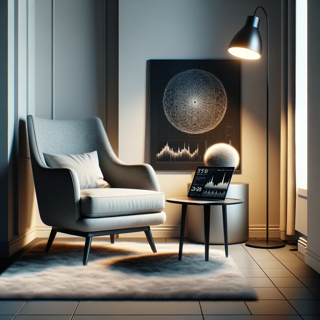 DALL-E-2023-11-18-21.07.15---A-cozy-corner-in-a-minimalist-office-featuring-a-modern-armchair-and-a-small-coffee-table.-The-armchair-is-stylish-and-comfortable--positioned-near-a-