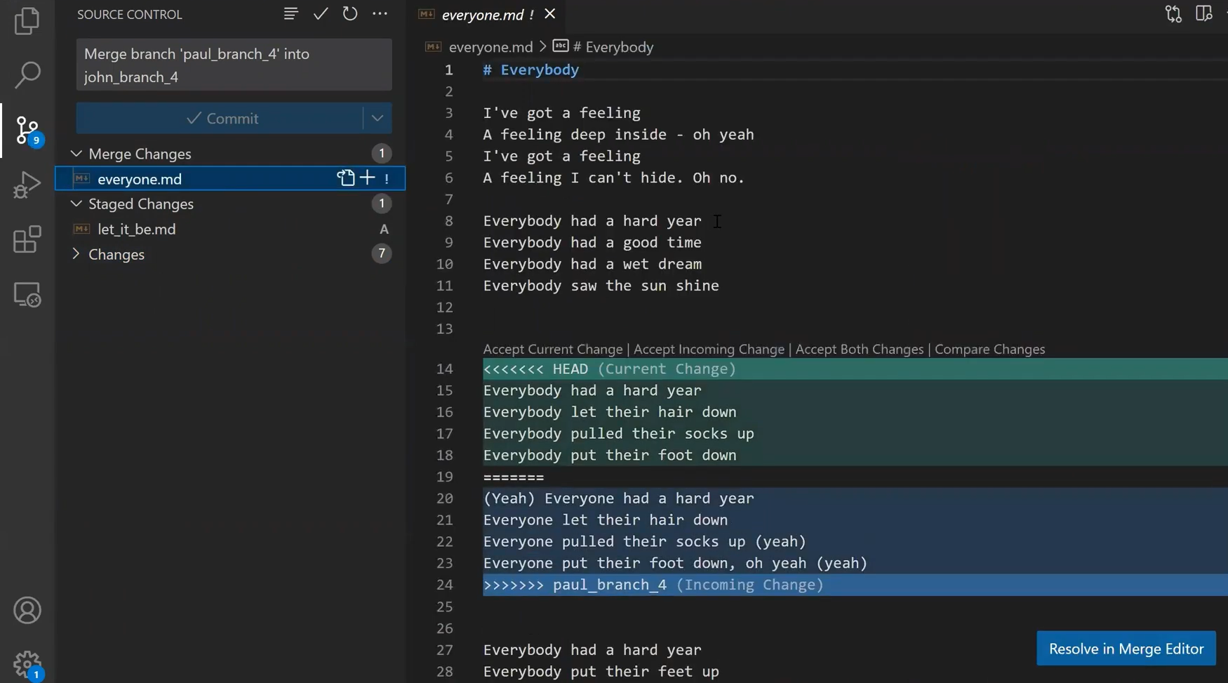 Conflict resolution with VS Code