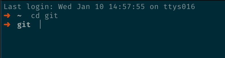 terminal showing `cd git` to git folder on root Mac OS