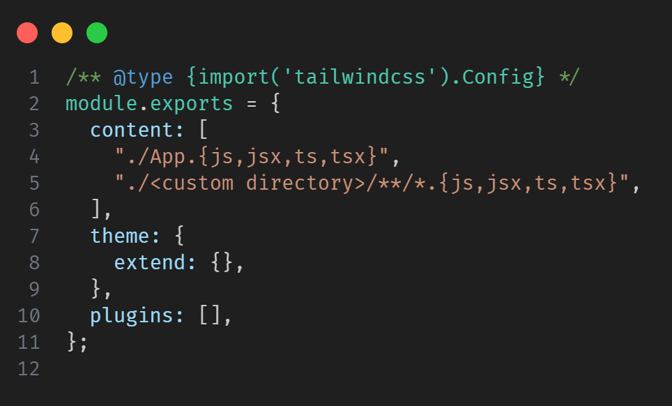 A screenshot of tailwind.conf.js file after adding path to components