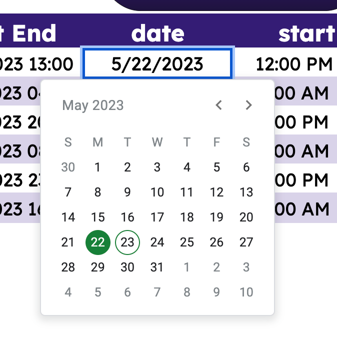 Screenshot of data validation for a valid date