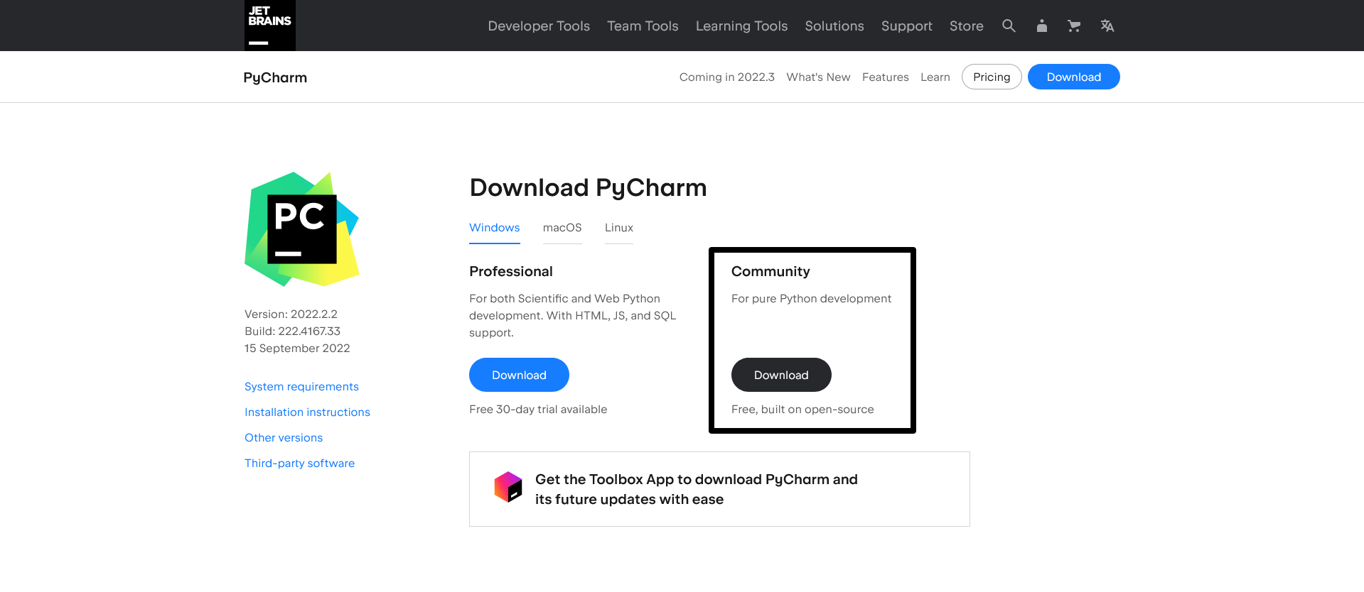 download-pycharm-page