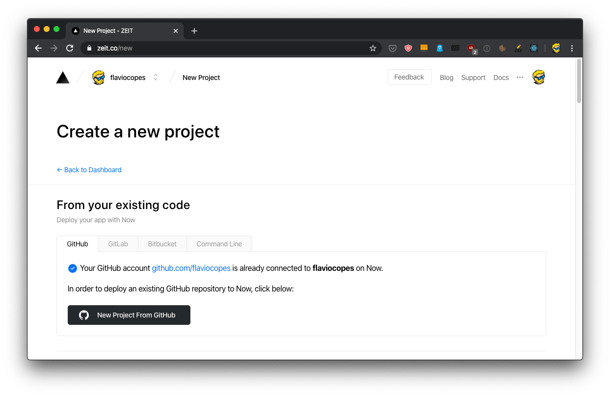 zeit-now-new-project-from-github