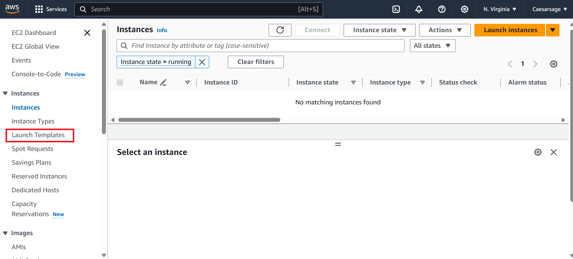 AWS instance page