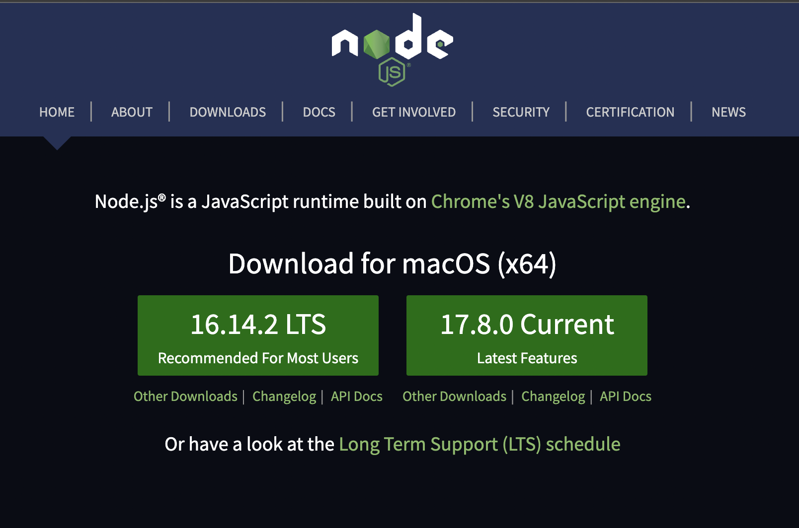 Node.js downloads page