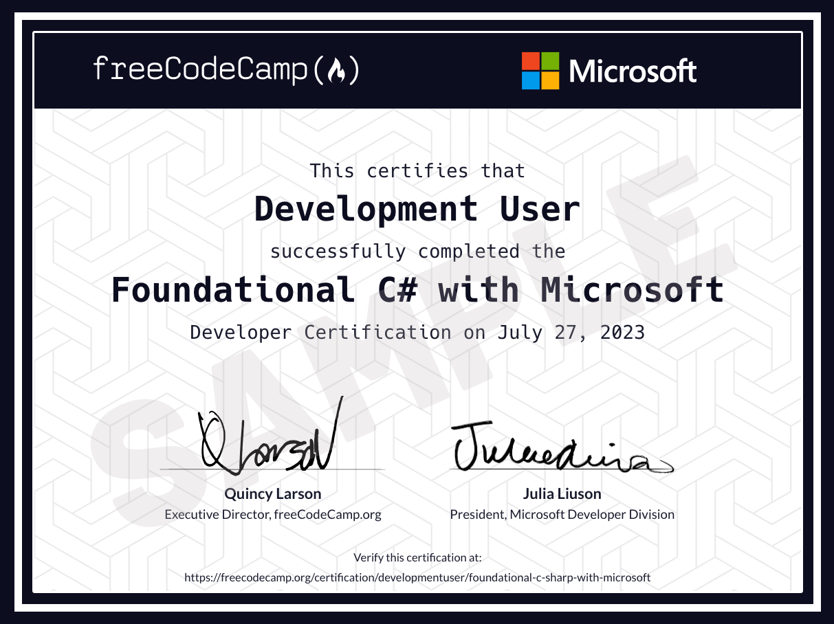 Image for Earn a Free C# Certification from Microsoft and freeCodeCamp