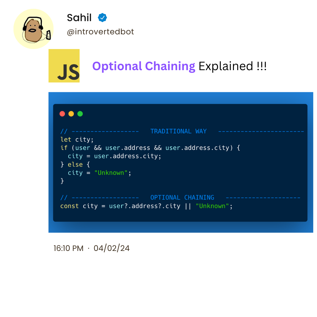 Image for Optional Chaining in JavaScript – Explained with Examples