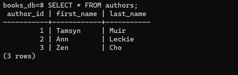 Querying all data from the authors table